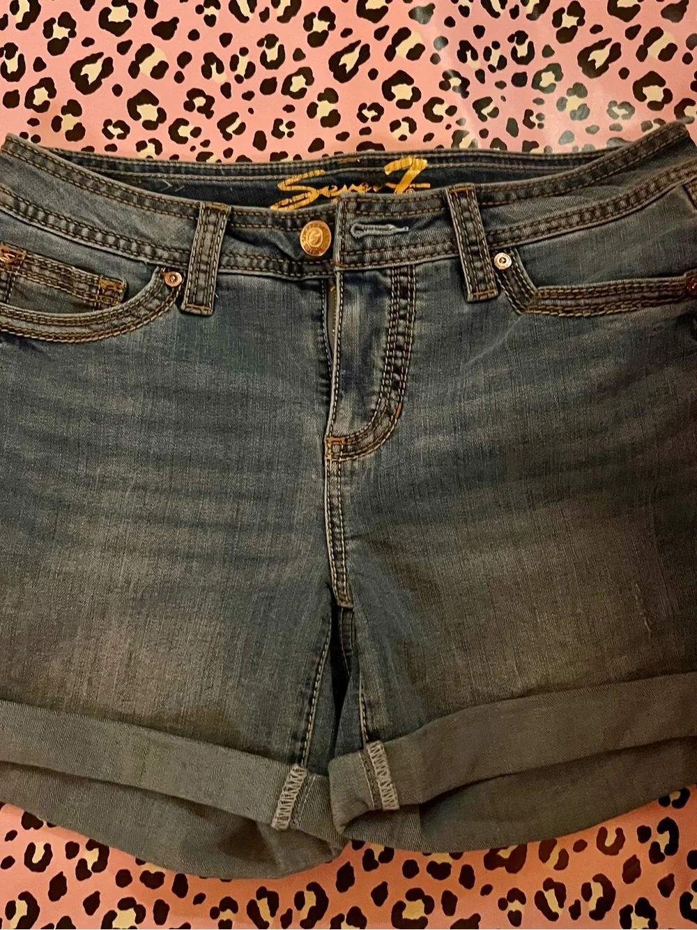 Seven7 Blue Rolled Hem Denim Shorts